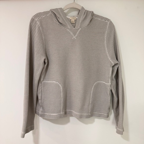 J.Crew Tops - J.Crew Striped Cotton Hoodie Women Medium Grey White Pockets | Coastal Preppy